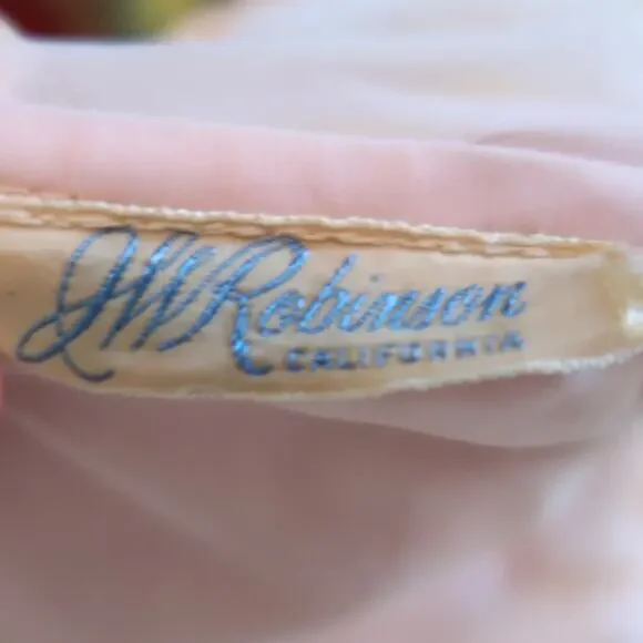 Vintage 50s JW Robinson Youngland Nylon Sheer Pink Peter Pan Collar Party Dress - Picture 5 of 8